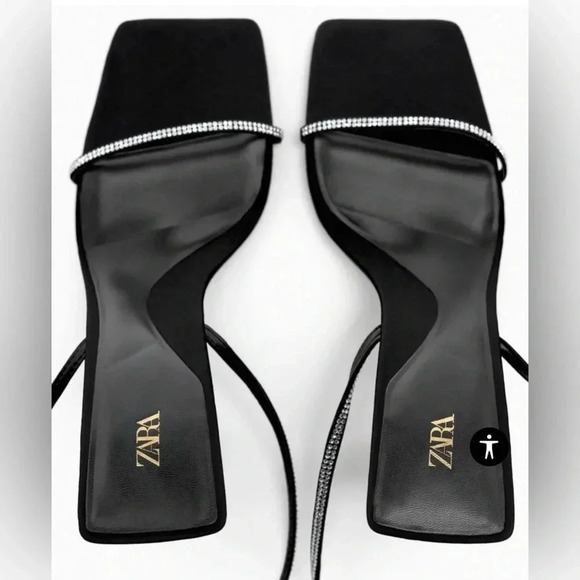 ZARA BRAND BLACK HEELED SANDALS WITH RHINESTONE STRAPS size35 size 5US - Picture 4 of 9
